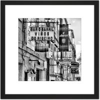 Artery8 Spanish Street Bars Restuarants Black White Photo 8X8 Inch Square Wooden Framed Wall Art Print Picture with Mount