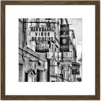 Artery8 Spanish Street Bars Restuarants Black White Photo 8X8 Inch Square Wooden Framed Wall Art Print Picture with Mount in Brown