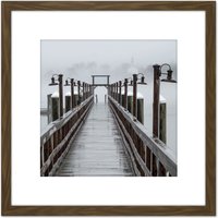 Artery8 Athrasher Wiscasset Maine Pier Harbour Photo 8X8 Inch Square Wooden Framed Wall Art Print Picture with Mount in Brown