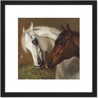 Artery8 Volkers Two Horse Heads Painting 8X8 Inch Square Wooden Framed Wall Art Print Picture with Mount in Black