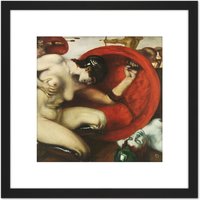 Artery8 Von Stuck Wounded Amazon Painting 8X8 Inch Square Wooden Framed Wall Art Print Picture with Mount in Black