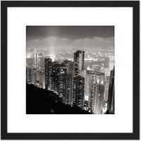 Artery8 Black White Hong Kong City Skyscrapers Photo 8X8 Inch Square Wooden Framed Wall Art Print Picture with Mount