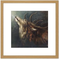 Artery8 Diefenbach Dying Deer Painting 8X8 Inch Square Wooden Framed Wall Art Print Picture with Mount in Light Oak