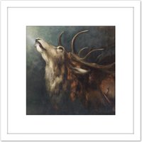 Artery8 Diefenbach Dying Deer Painting 8X8 Inch Square Wooden Framed Wall Art Print Picture with Mount in White