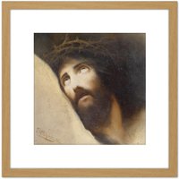 Artery8 Diefenbach Father Forgive Them Christ Painting 8X8 Inch Square Wooden Framed Wall Art Print Picture with Mount in Light Oak