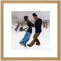 Artery8 Klinger Ice Skaters Painting 8X8 Inch Square Wooden Framed Wall Art Print Picture with Mount in Light Oak