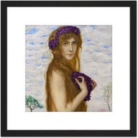 Artery8 Von Stuck Spring Allegory Painting 8X8 Inch Square Wooden Framed Wall Art Print Picture with Mount in Black