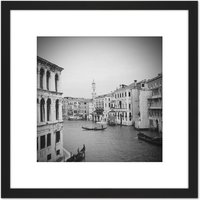 Artery8 Venice Canal Gondola Black White Photo 8X8 Inch Square Wooden Framed Wall Art Print Picture with Mount
