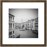 Artery8 Venice Canal Gondola Black White Photo 8X8 Inch Square Wooden Framed Wall Art Print Picture with Mount in Brown