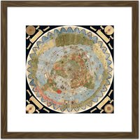Artery8 Map Monte 1587 Composite World Pictorial Chart 8X8 Inch Square Wooden Framed Wall Art Print Picture with Mount in Brown