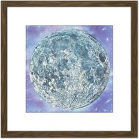 Artery8 Map Hammond 1966 Moon Chart Space Lunar Diagram 8X8 Inch Square Wooden Framed Wall Art Print Picture with Mount in Brown