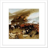 Artery8 De Neuville Defence Rorke's Drift Painting 8X8 Inch Square Wooden Framed Wall Art Print Picture with Mount in White