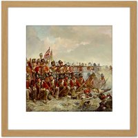 Artery8 Thompson The 28th Regiment At Quatre Bras Painting 8X8 Inch Square Wooden Framed Wall Art Print Picture with Mount in Light Oak