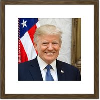 Artery8 Craighead Portrait US President Donald Trump Photo 8X8 Inch Square Wooden Framed Wall Art Print Picture with Mount in Brown