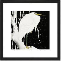Artery8 Ohara Koson Heron In Snow Japan Painting 8X8 Inch Square Wooden Framed Wall Art Print Picture with Mount in Black