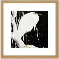 Artery8 Ohara Koson Heron In Snow Japan Painting 8X8 Inch Square Wooden Framed Wall Art Print Picture with Mount in Light Oak