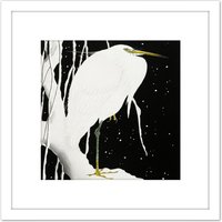 Artery8 Ohara Koson Heron In Snow Japan Painting 8X8 Inch Square Wooden Framed Wall Art Print Picture with Mount in White