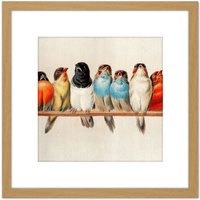 Artery8 Giacomelli Perch Of Birds Painting 8X8 Inch Square Wooden Framed Wall Art Print Picture with Mount in Light Oak