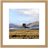 Artery8 Andrewmckie Loch Laich Castle Stalker Scotland Photo 8X8 Inch Square Wooden Framed Wall Art Print Picture with Mount in Light Oak