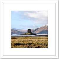 Artery8 Andrewmckie Loch Laich Castle Stalker Scotland Photo 8X8 Inch Square Wooden Framed Wall Art Print Picture with Mount in White