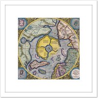 Artery8 Map Mercator 1623 North Pole Arctic Pictorial Chart 8X8 Inch Square Wooden Framed Wall Art Print Picture with Mount in White