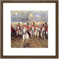 Artery8 Thompson Scotland Forever Battle Waterloo Painting 8X8 Inch Square Wooden Framed Wall Art Print Picture with Mount in Brown