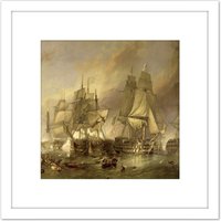 Artery8 Stanfield The Battle Of Trafalgar Painting 8X8 Inch Square Wooden Framed Wall Art Print Picture with Mount in White