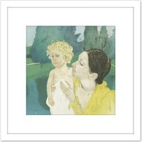 Artery8 Cassatt Young Mother In Park Painting 8X8 Inch Square Wooden Framed Wall Art Print Picture with Mount in White