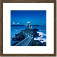 Artery8 Plouzane France Lighthouse Pier Night Photo 8X8 Inch Square Wooden Framed Wall Art Print Picture with Mount in Brown