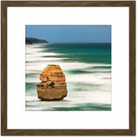 Artery8 Seyring Lonely Rock Ocean Photo 8X8 Inch Square Wooden Framed Wall Art Print Picture with Mount in Brown