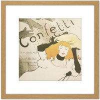Artery8 Toulouse-Lautrec Bella Confetti Advert 8X8 Inch Square Wooden Framed Wall Art Print Picture with Mount in Light Oak