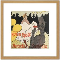 Artery8 Toulouse-Lautrec Dancer La Goulue Moulin Rouge Advert 8X8 Inch Square Wooden Framed Wall Art Print Picture with Mount in Light Oak