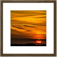 Artery8 Beautiful Sunset Clouds Sun Photo 8X8 Inch Square Wooden Framed Wall Art Print Picture with Mount in Brown