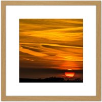 Artery8 Beautiful Sunset Clouds Sun Photo 8X8 Inch Square Wooden Framed Wall Art Print Picture with Mount in Light Oak