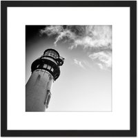Artery8 Lightshouse Cloudy Sky Black White Photo 8X8 Inch Square Wooden Framed Wall Art Print Picture with Mount