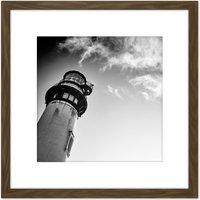 Artery8 Lightshouse Cloudy Sky Black White Photo 8X8 Inch Square Wooden Framed Wall Art Print Picture with Mount in Brown