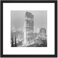 Artery8 New York City Rockefeller Center Vintage Photo 8X8 Inch Square Wooden Framed Wall Art Print Picture with Mount in Black