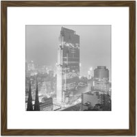 Artery8 New York City Rockefeller Center Vintage Photo 8X8 Inch Square Wooden Framed Wall Art Print Picture with Mount in Brown