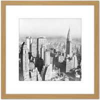Artery8 New York City Manhattan View Vintage Photo 8X8 Inch Square Wooden Framed Wall Art Print Picture with Mount in Light Oak