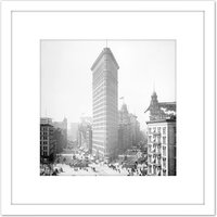 Artery8 New York Flat Iron Building Vintage Photo 8X8 Inch Square Wooden Framed Wall Art Print Picture with Mount in White