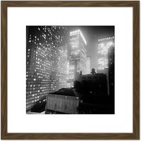 Artery8 New York At Night Skyscrapers Vintage Photo 8X8 Inch Square Wooden Framed Wall Art Print Picture with Mount in Brown