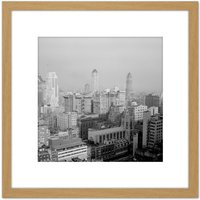 Artery8 New York City Skyline Skyscrapers Vintage Photo 8X8 Inch Square Wooden Framed Wall Art Print Picture with Mount in Light Oak