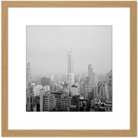 Artery8 New York City Skyline Skyscrapers 2 Vintage Photo 8X8 Inch Square Wooden Framed Wall Art Print Picture with Mount in Light Oak