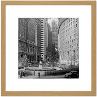 Artery8 New York City Bowling Green Park Vintage Photo 8X8 Inch Square Wooden Framed Wall Art Print Picture with Mount in Light Oak