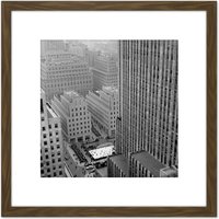 Artery8 New York Rockefeller Center Ice Skate From Above 8X8 Inch Square Wooden Framed Wall Art Print Picture with Mount in Brown