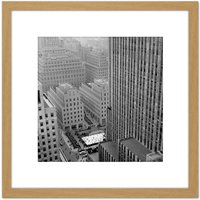 Artery8 New York Rockefeller Center Ice Skate From Above 8X8 Inch Square Wooden Framed Wall Art Print Picture with Mount in Light Oak
