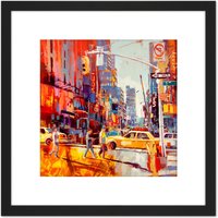Artery8 Voka New York 7th Avenue Acrylic Painting 8X8 Inch Square Wooden Framed Wall Art Print Picture with Mount in Black