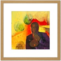 Artery8 Adi Holzer 899 Satchmo Louis Armstrong Painting 8X8 Inch Square Wooden Framed Wall Art Print Picture with Mount in Light Oak