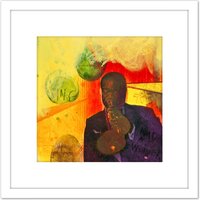 Artery8 Adi Holzer 899 Satchmo Louis Armstrong Painting 8X8 Inch Square Wooden Framed Wall Art Print Picture with Mount in White