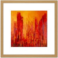 Artery8 Clo Baril Nature Et Architecture Skyscrapers Painting 8X8 Inch Square Wooden Framed Wall Art Print Picture with Mount in Light Oak